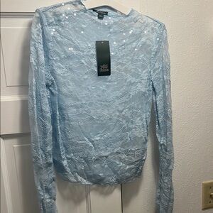 Wild Fable Blue Sequin Long Sleeve Blouse